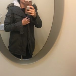 Green and white faux fur aqua jacket